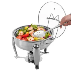 Matuppvärmare-Chafing Dish, Hållbar Ram i Rostfritt Stål, Glaslagg, Stabil Uppvärmningslösning