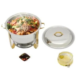 Matuppvärmare-Chafing Dish, 5L kapacitet, rostfritt stål, rund form, bärförmåga 10 kg, dimensioner 42 x 32 cm