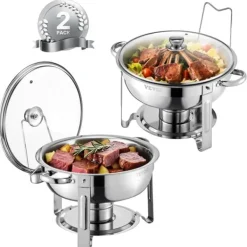 Matuppvärmare-Chafing Dish, Rostfritt Stål, Inkluderar Glaslock,2 paket