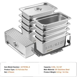 Matuppvärmare-Chafing Dish Set, 8 delar i rostfritt stål, kapacitet på 5,93 liter,8 st 6 tum