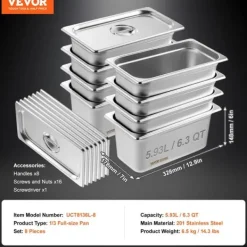 Matuppvärmare-Chafing Dish Set, 8 delar i rostfritt stål, kapacitet på 5,93 liter,8 st 6 tum