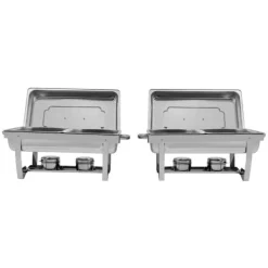 Chafing Dish Set, Rostfritt Stål, 4 Matpannor, 3,7 Qt Pannkapacitet, Energisnål Bränslekälla, Idealisk för Catering