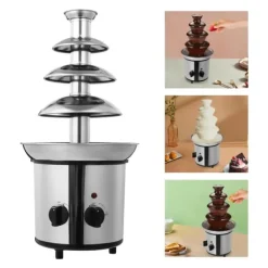 Chokladfontän - Elektrisk - 4 nivåer - 170 W - Stor kapacitet - Fest & bröllop - Silver