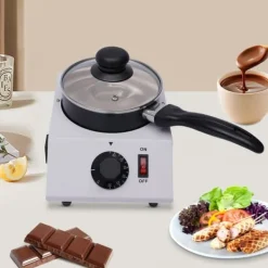 Maskiner För Chokladtemperering-Chokladsmältare, 40W, Justerbar temperatur 30-85°C, Kapacitet 1 kg, Kastrullens diameter 14 cm, Storlek 17x23x11 cm