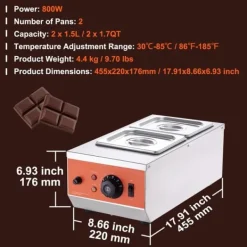 Maskiner För Chokladtemperering-Chokladtempereringsmaskin, 9 pund, 2 tankar, smältdegel för perfekt chokladbearbetning.