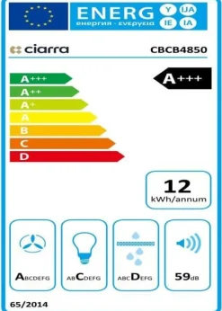 Köksfläktar-CIARRA A+++ Island Recycling Hood 48cm 700M3/H Wi-Fi & Touch Silent Booster LED-skärm 2st Active Filter Black