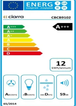 CIARRA Fläktkåpa 90 cm Wi-Fi ansluten pekknapp A+++ 650m3/h Booster 59dB Svart