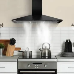 CIARRA Fläktkåpa 90cm A++ 370 m³/h 3 hastigheter 2st Aktivt filter Återvinning eller evakuering Luftfilter Svart