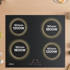 Ciarra Induktionshäll 59cm 6000W 4 Brännare Sensitive Touch Auto-Off Timer Svart