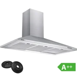Köksfläktar-CIARRA Kåpa 90cm A++ 370 m³/h 3 hastigheter Evakuering & återvinning med 2st kolfilter i rostfritt stål