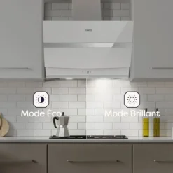 Köksfläktar-CIARRA Lutande huva 60 cm Wi-Fi ansluten Booster 4 hastigheter 650 m3/h Klass A+++ Huva Touchknapp Vit