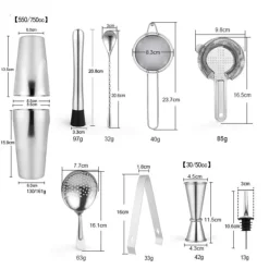 Verktygsset För Drinkar-Cocktailset i rostfritt stål – 10-delars boston shaker kit