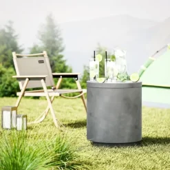 Ishink & Kylare-Cool Bar sidobord med avtagbar topp, 10 L dryckeskylare, bistrobord för fest/camping, ljusgrå