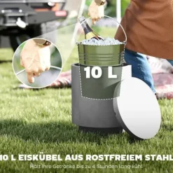 Ishink & Kylare-Cool Bar sidobord med avtagbar topp, 10 L dryckeskylare, bistrobord för fest/camping, ljusgrå