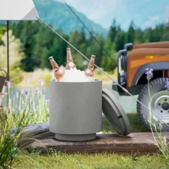 Ishink & Kylare-Cool Bar sidobord med avtagbar topp, 10 L dryckeskylare, bistrobord för fest/camping, ljusgrå