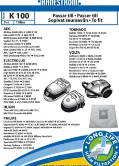 Dammsugartillbehör-Dammsugarpåsar K100