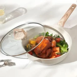 Köksutrustningsset-19-delade Grytor och Kastruller, Granit Nonstick, Köksredskap i Vit Färg, Lätt att Rengöra