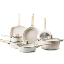 Köksutrustningsset-19-delade Grytor och Kastruller, Granit Nonstick, Köksredskap i Vit Färg, Lätt att Rengöra