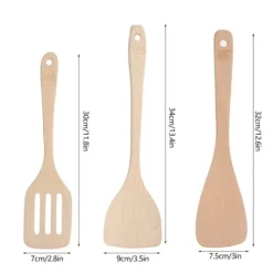 Köksutrustningsset-3-delars set omålade träspatel köksredskap matlagningsverktyg för non-stick pannor