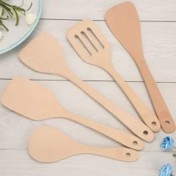 Köksutrustningsset-5-delars set träspatelsked matlagningsverktyg köksredskap kit för non-stick panna