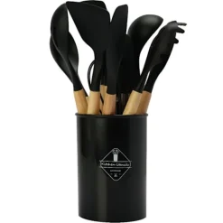 12-delars Silikon Köksredskap med Förvaringsställ – Komplett och Praktisk Köksutrustning