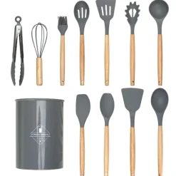 12-delars Silikon Köksredskap med Förvaringsställ – Komplett och Praktisk Köksutrustning