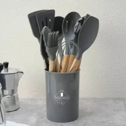 12-delars Silikon Köksredskap med Förvaringsställ – Komplett och Praktisk Köksutrustning