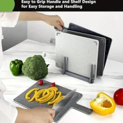 5-delars Skärbräda i Vetehalm med Ställ – Multifunktionella Färgsorterade Skärbrädor för Kök