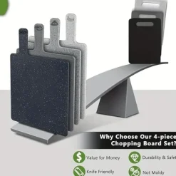 5-delars Skärbräda i Vetehalm med Ställ – Multifunktionella Färgsorterade Skärbrädor för Kök