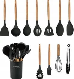 Köksutrustningsset-12-delat köksredskapsset: Sked, visp, tång, stativ