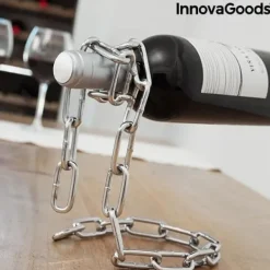 Vinflaskhållare-Design, dekorativ och original vinflaskhållare i form av en magisk kromkedja