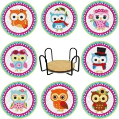 Glasunderlägg-Diamantbroderi - Glasunderlägg Glasunderlägg 8 st - Ugglor