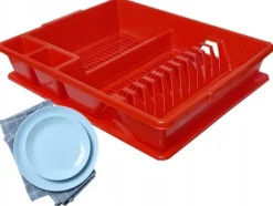 Diskställ & Torkställ-Diskavlopp med avlopp - Röd Bentom