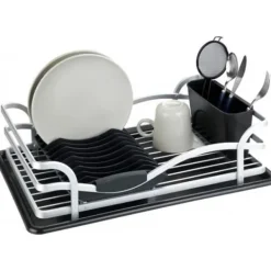 Diskställ & Torkställ-Diskställ - WENKO - Aluminium rostfritt - Avtagbar behållare - Svart - Matt silver
