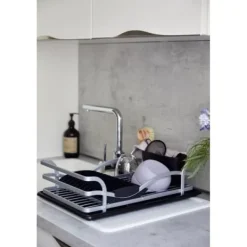 Diskställ & Torkställ-Diskställ - WENKO - Aluminium rostfritt - Avtagbar behållare - Svart - Matt silver