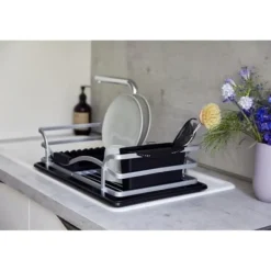 Diskställ & Torkställ-Diskställ - WENKO - Aluminium rostfritt - Avtagbar behållare - Svart - Matt silver