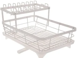Diskställ & Torkställ-Diskställ med två nivåer och avlopp, vit
