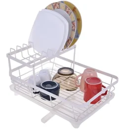 Diskställ & Torkställ-Diskställ med två nivåer och avlopp, vit