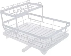 Diskställ & Torkställ-Diskställ med två nivåer och avlopp, vit