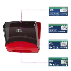 Pappershanddukar-Dispenser TORK W4 Torkduk röd