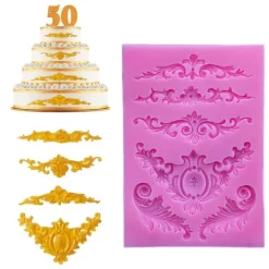 Kakformar-DIY 3D Skulpterad Blomma Barock Scroll Silikonform Fondantform Cupcake Kakdekoration Verktyg