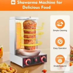 Döner Kebab/Shawarma Grill - Vertikal Gasgrill - Automatisk Rotation - 2 Brännare - Vredkontroll - Kommersiell - Silver