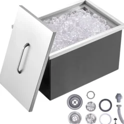 Drop-in iskylare, 22"L x 17"B x 12"H i rostfritt stål, kommersiell isbehållare med lock, 40 qt för utomhuskök.
