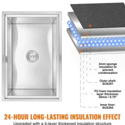 Ishink & Kylare-Drop-in Iskylare 27x18x21 tum, rostfritt stål med lock, hållbar design, perfekt för kylning av drycker, idealisk för fester och uteplatser