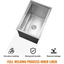 Ishink & Kylare-Drop-in Iskylare 27x18x21 tum, rostfritt stål med lock, hållbar design, perfekt för kylning av drycker, idealisk för fester och uteplatser