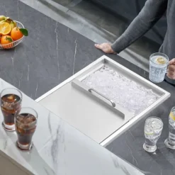 Ishink & Kylare-Drop-in Iskylare 27x18x21 tum, rostfritt stål med lock, hållbar design, perfekt för kylning av drycker, idealisk för fester och uteplatser