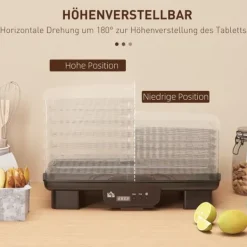 Torkugnar-Dörrautomat 550 W, 40–70°C, 6 höjdjusterbara brickor, 48 h timer, svart