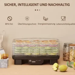 Torkugnar-Dörrautomat 550 W, 40–70°C, 6 höjdjusterbara brickor, 48 h timer, svart