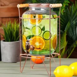 Dryckesautomater-Dryckesburk med kran och guldfärgat stativ 4,2 l + 12 glas 200 ml