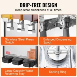 Dryckesdispenser, 3 behållare à 10 L, 43x41x68 cm, rostfritt stål